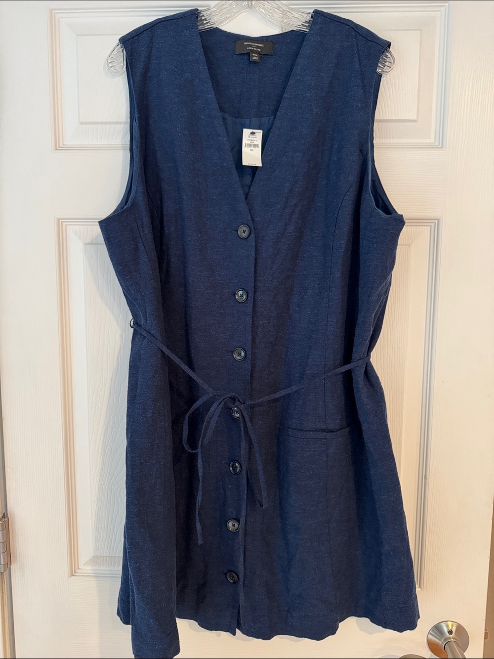 Banana Republic Button-Front Sleeveless Linen Blend Dress in Navy Size XXL NWT
